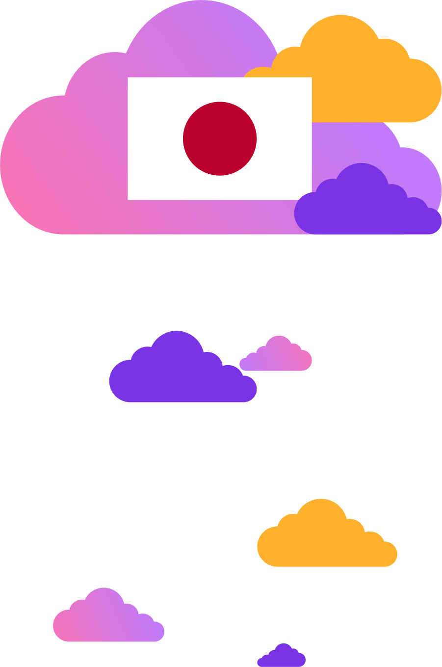 Japanese flag on top of colorful clouds